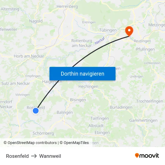 Rosenfeld to Wannweil map