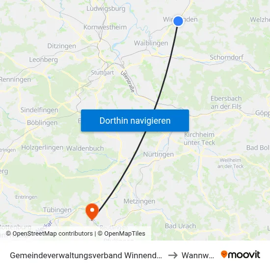 Gemeindeverwaltungsverband Winnenden to Wannweil map