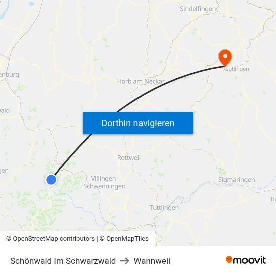 Schönwald Im Schwarzwald to Wannweil map