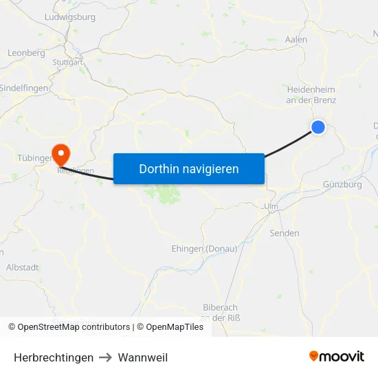Herbrechtingen to Wannweil map