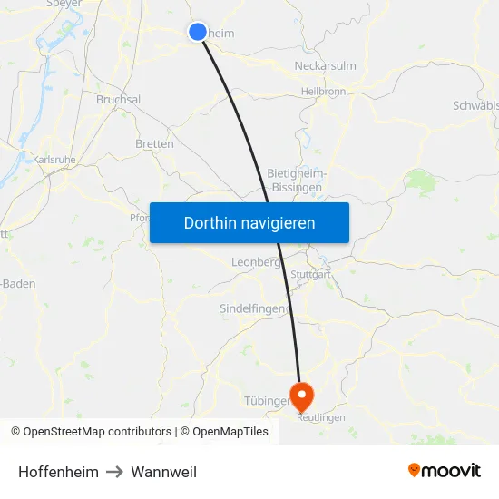 Hoffenheim to Wannweil map