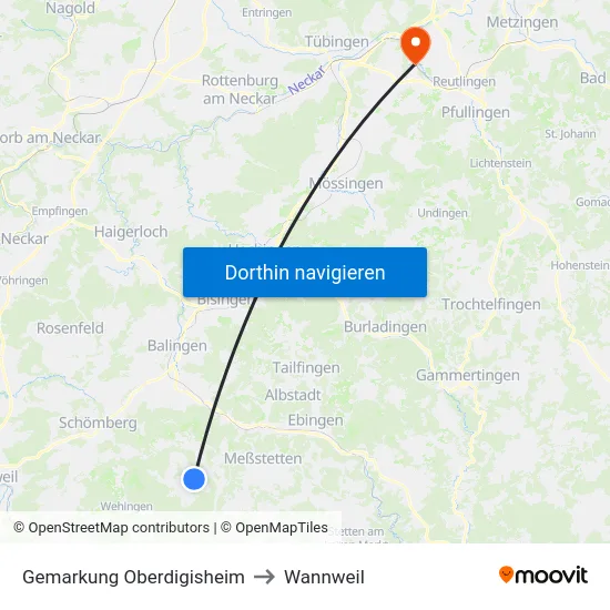 Gemarkung Oberdigisheim to Wannweil map
