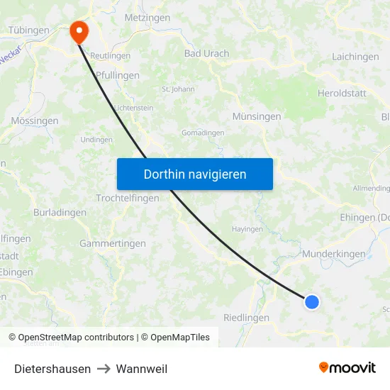 Dietershausen to Wannweil map