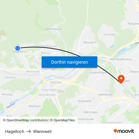 Hagelloch to Wannweil map