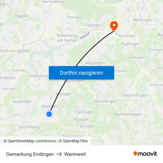 Gemarkung Endingen to Wannweil map