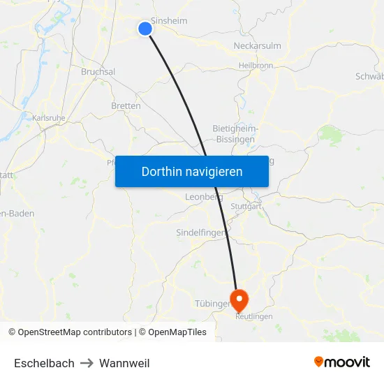 Eschelbach to Wannweil map