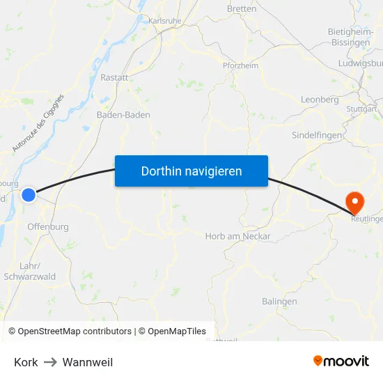 Kork to Wannweil map