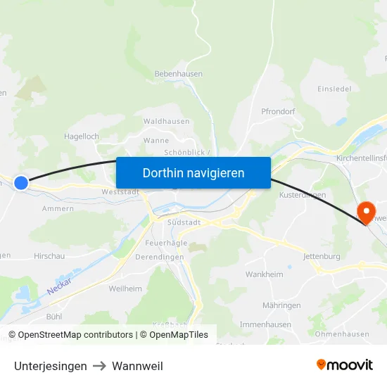 Unterjesingen to Wannweil map