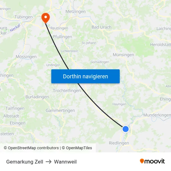 Gemarkung Zell to Wannweil map