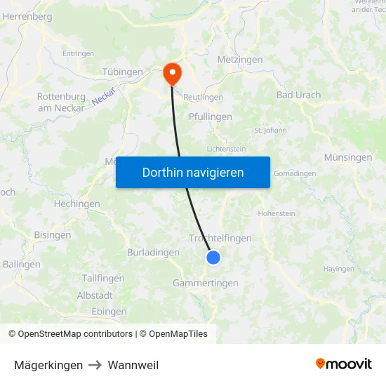 Mägerkingen to Wannweil map