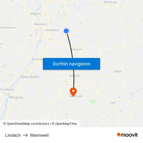 Lindach to Wannweil map