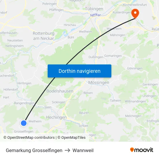 Gemarkung Grosselfingen to Wannweil map