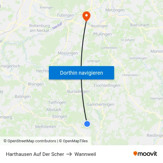 Harthausen Auf Der Scher to Wannweil map