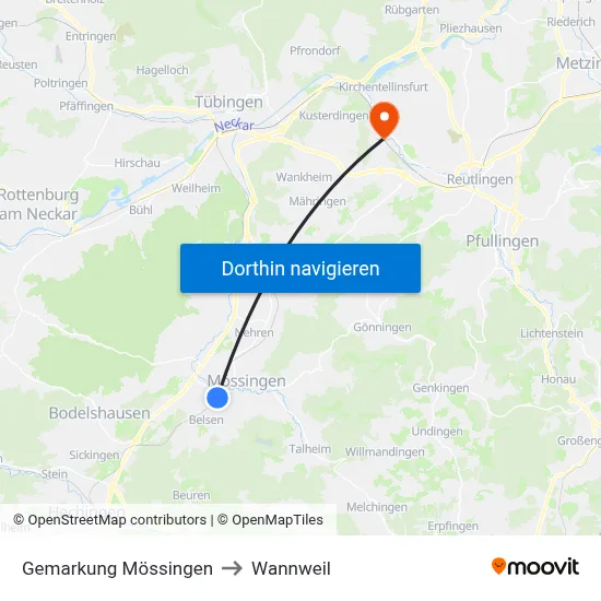 Gemarkung Mössingen to Wannweil map