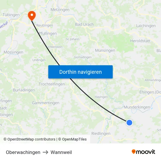 Oberwachingen to Wannweil map
