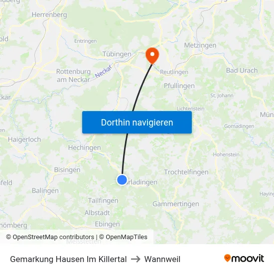 Gemarkung Hausen Im Killertal to Wannweil map