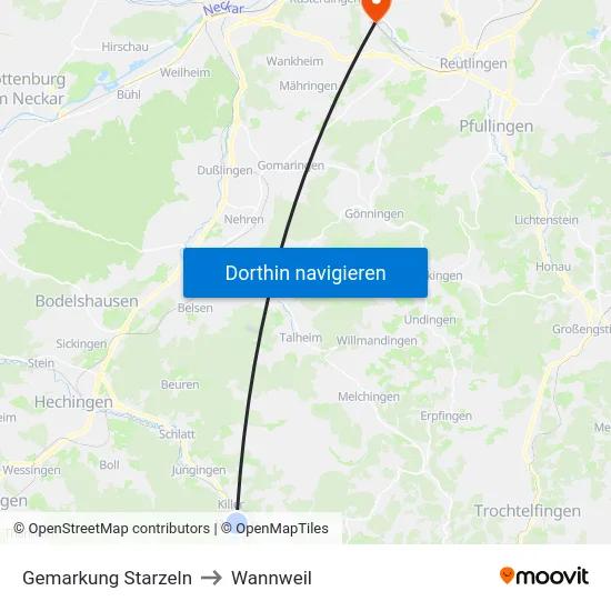 Gemarkung Starzeln to Wannweil map