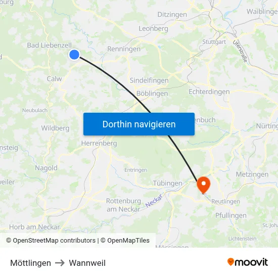 Möttlingen to Wannweil map