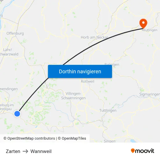 Zarten to Wannweil map