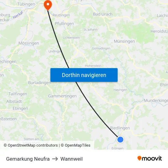 Gemarkung Neufra to Wannweil map