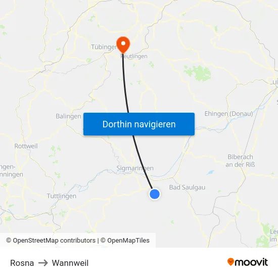 Rosna to Wannweil map