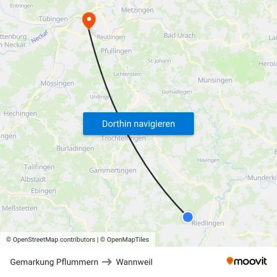 Gemarkung Pflummern to Wannweil map