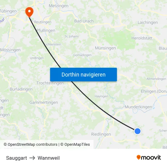 Sauggart to Wannweil map