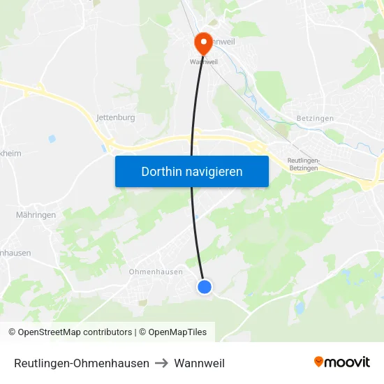 Reutlingen-Ohmenhausen to Wannweil map