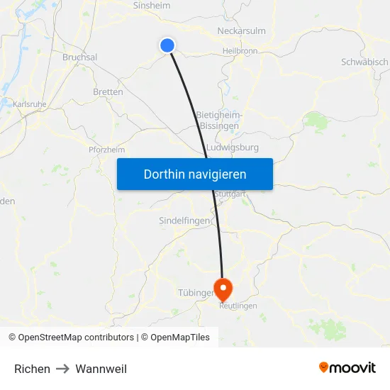 Richen to Wannweil map