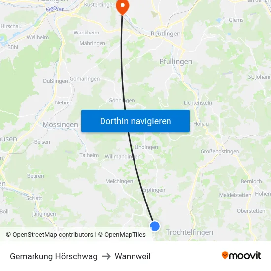 Gemarkung Hörschwag to Wannweil map