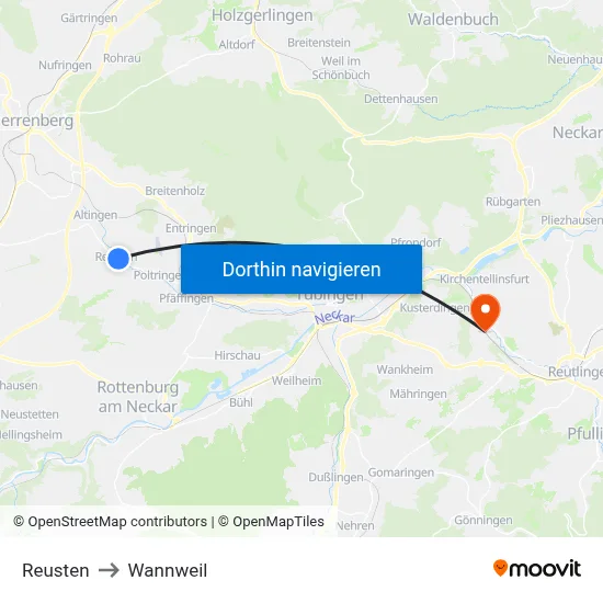 Reusten to Wannweil map