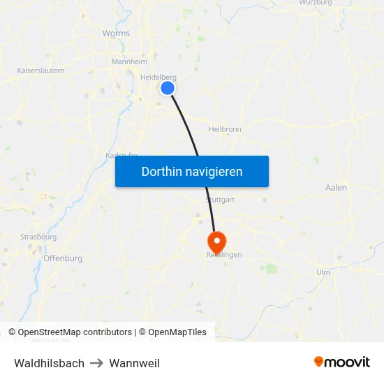 Waldhilsbach to Wannweil map