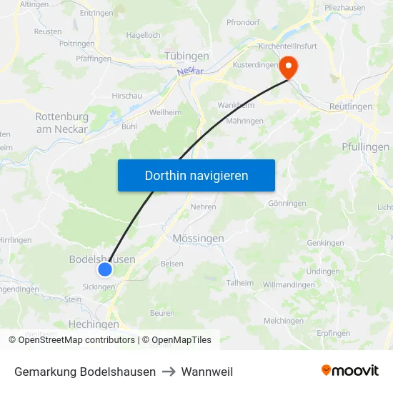 Gemarkung Bodelshausen to Wannweil map