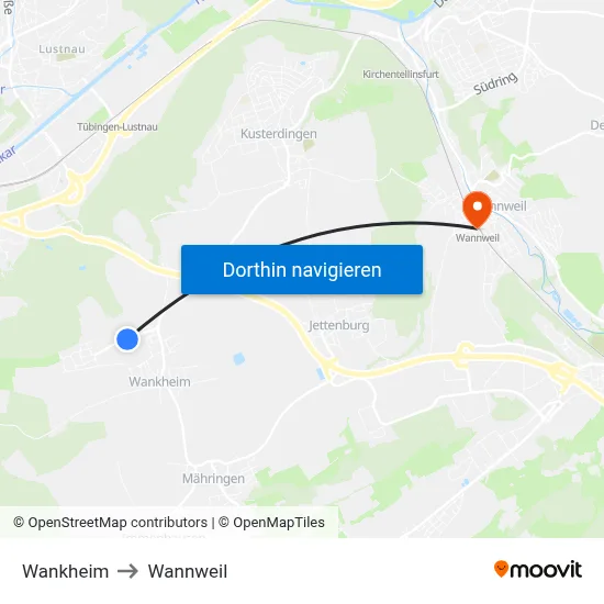 Wankheim to Wannweil map