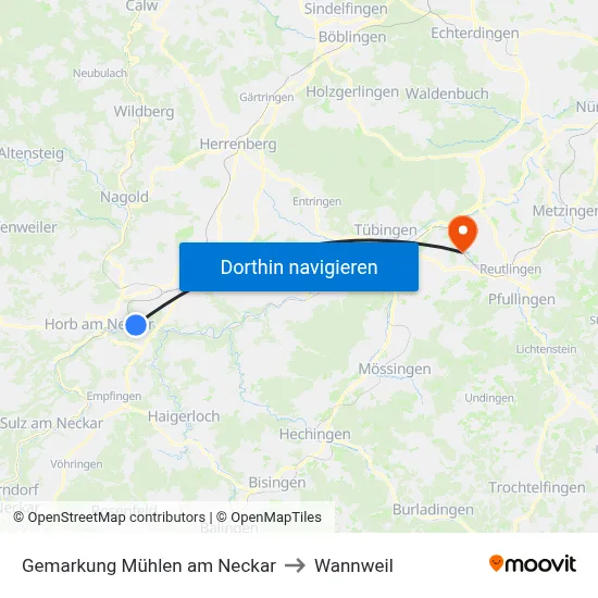 Gemarkung Mühlen am Neckar to Wannweil map