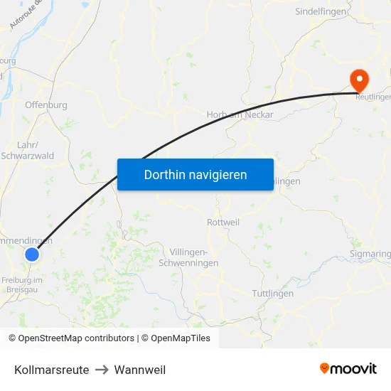 Kollmarsreute to Wannweil map