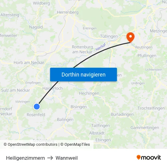Heiligenzimmern to Wannweil map