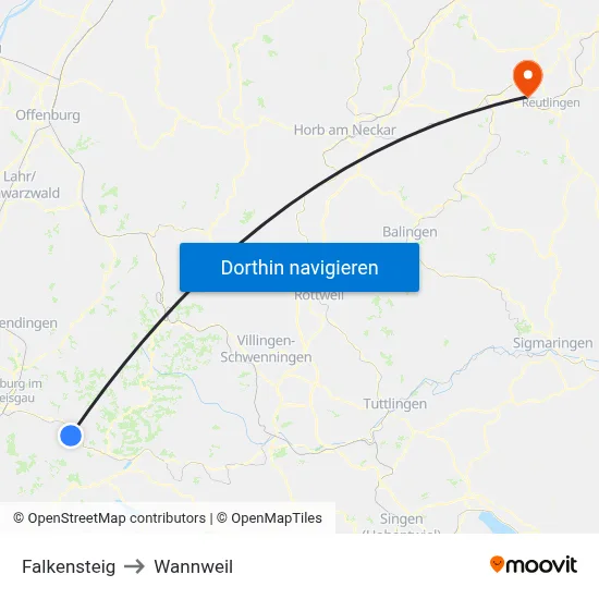 Falkensteig to Wannweil map