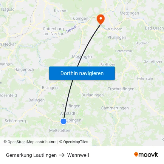 Gemarkung Lautlingen to Wannweil map