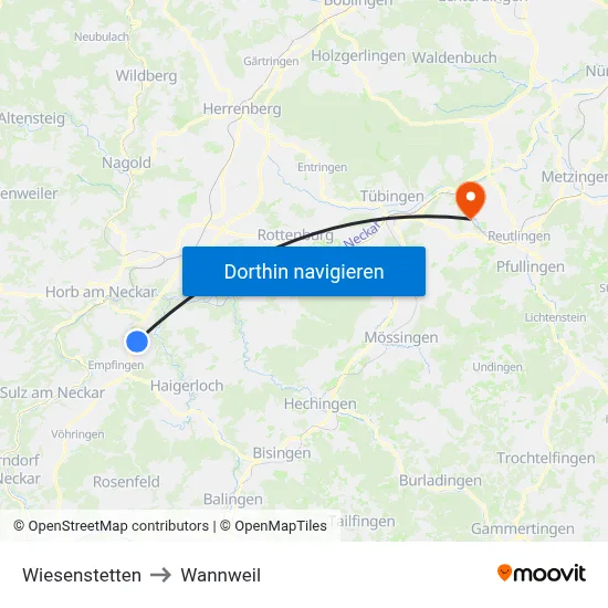 Wiesenstetten to Wannweil map