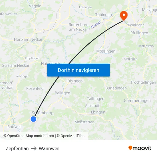 Zepfenhan to Wannweil map