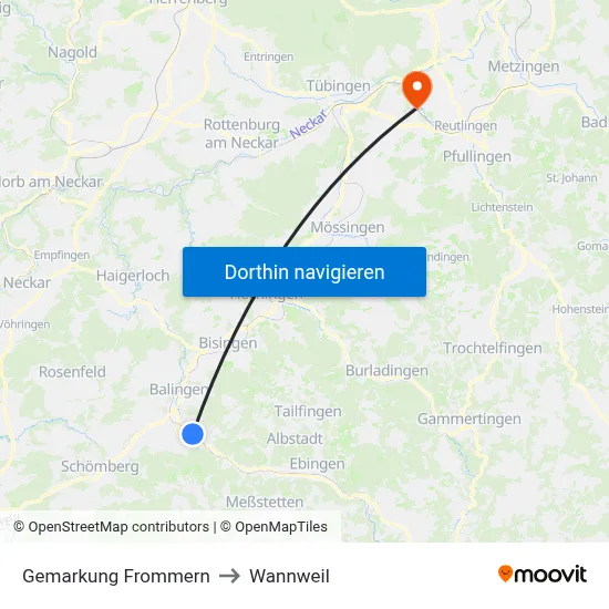 Gemarkung Frommern to Wannweil map