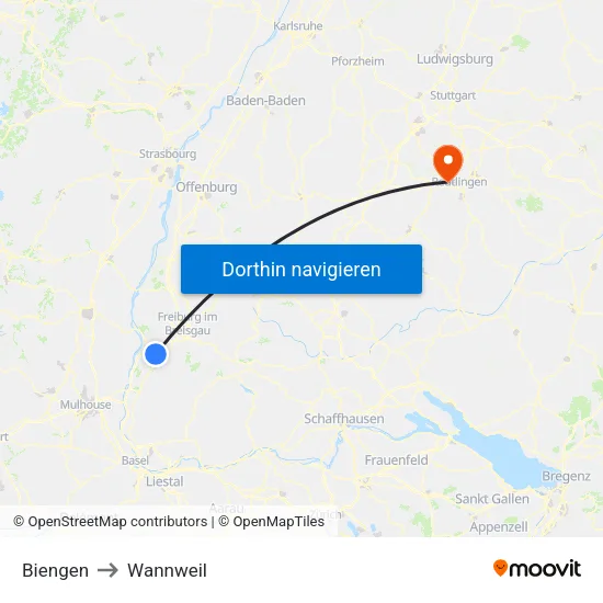 Biengen to Wannweil map