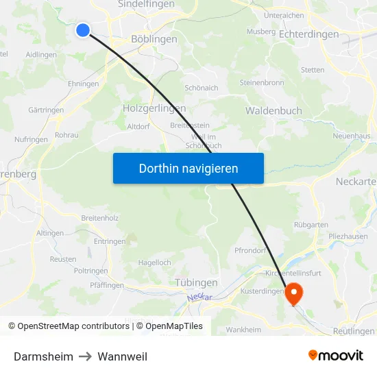 Darmsheim to Wannweil map