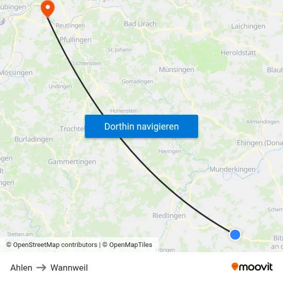 Ahlen to Wannweil map