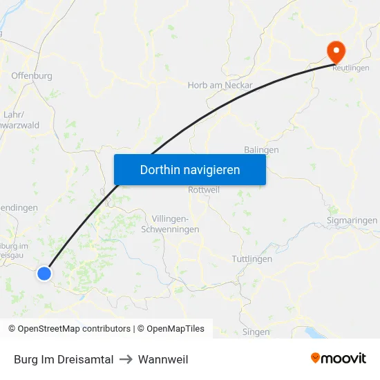 Burg Im Dreisamtal to Wannweil map