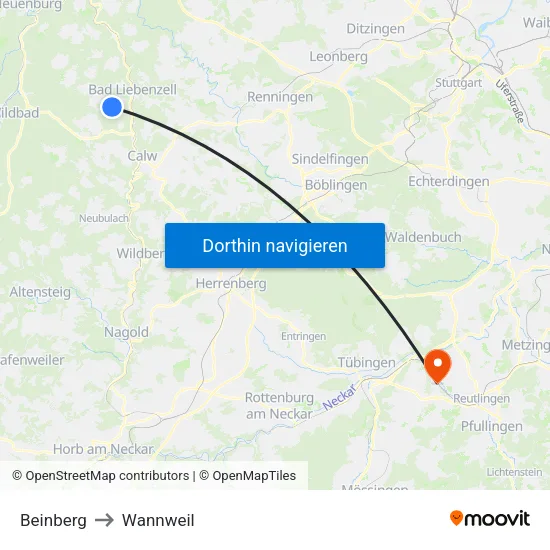 Beinberg to Wannweil map