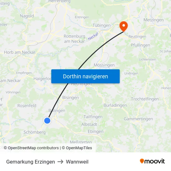 Gemarkung Erzingen to Wannweil map