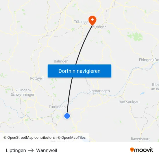 Liptingen to Wannweil map