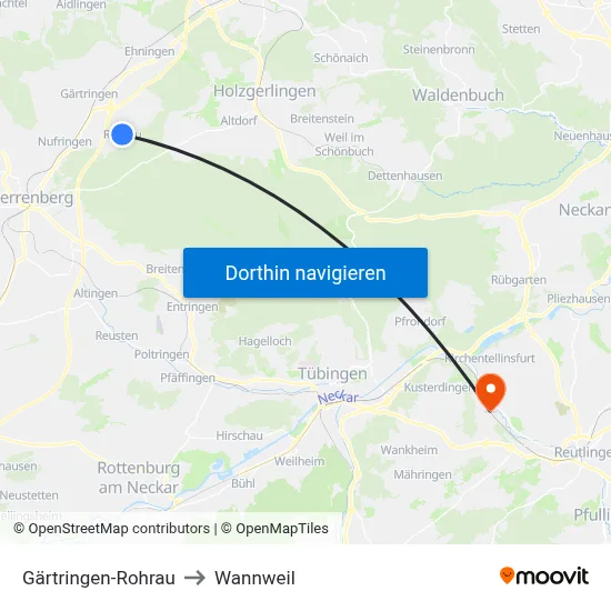 Gärtringen-Rohrau to Wannweil map
